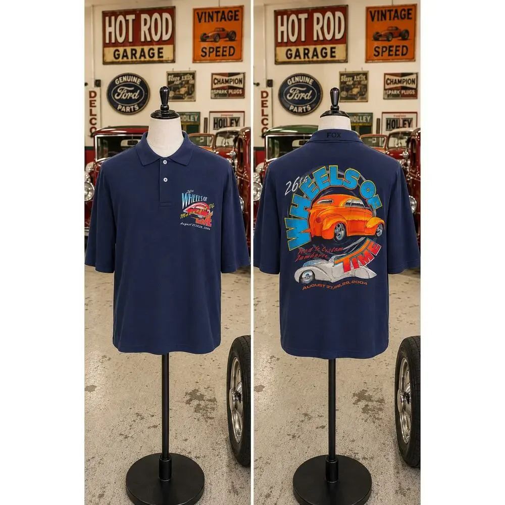 2004 Wheels of Time Hot Rod Garage Car Show Polo Shirt XL